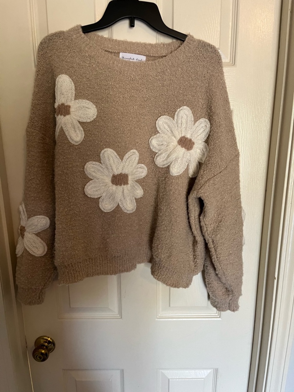 Cozy Daisy Knit Sweater in Taupe - Unbranded